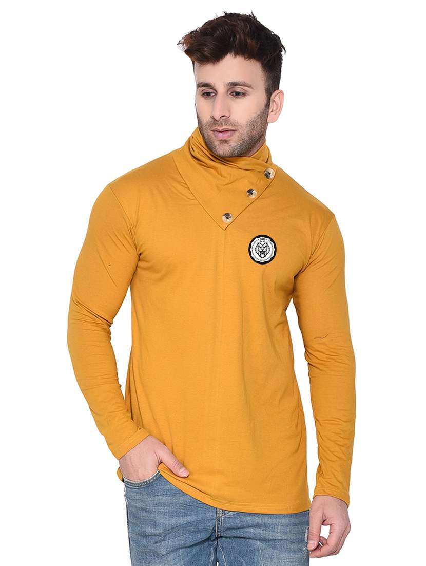 yellow cotton blend all over print t-shirt