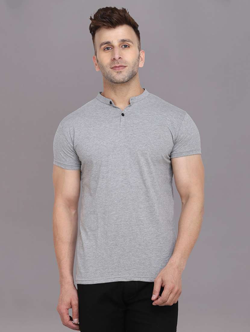 men solid mandarin neck t-shirt