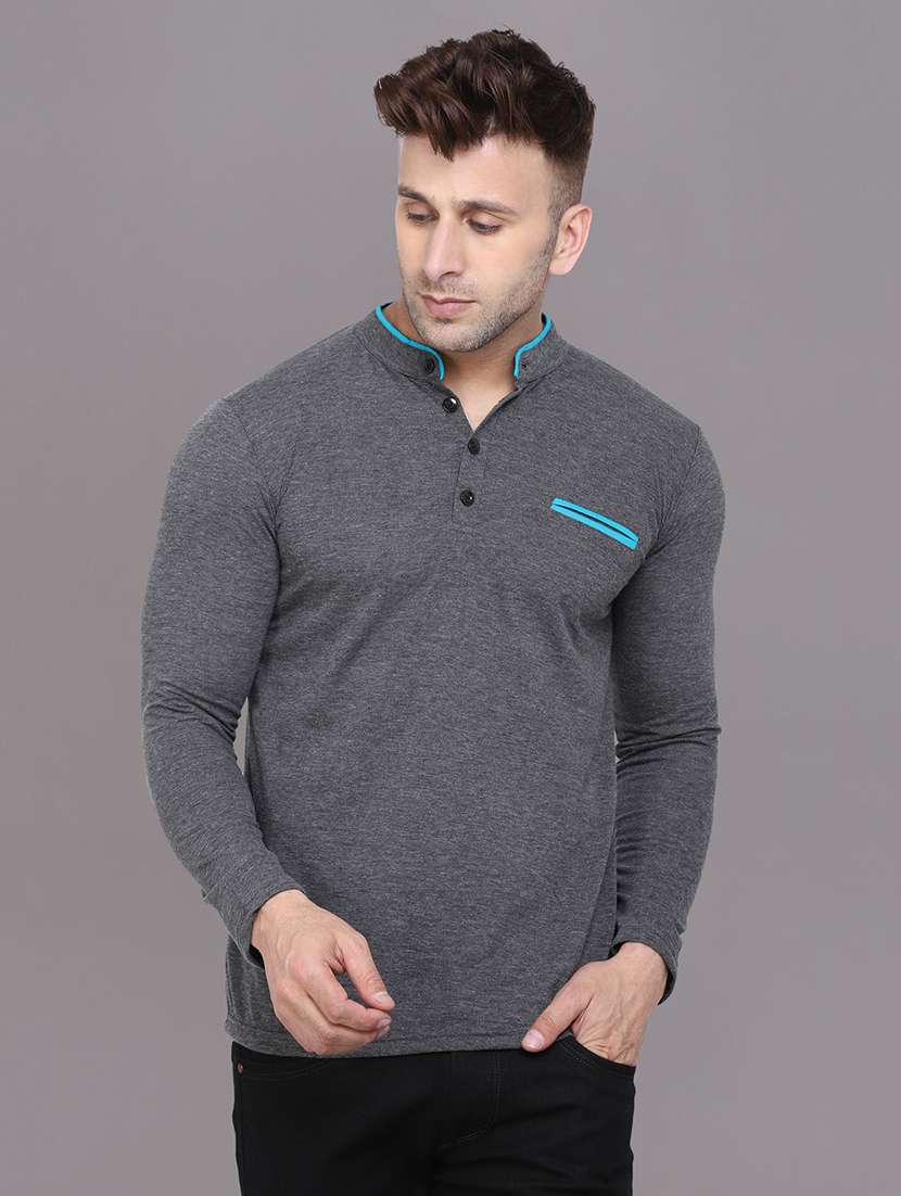 men grey slim fit solid t-shirt