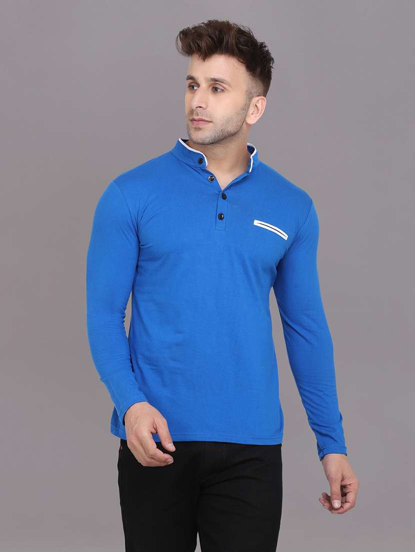blue  solid cotton blend t-shirt