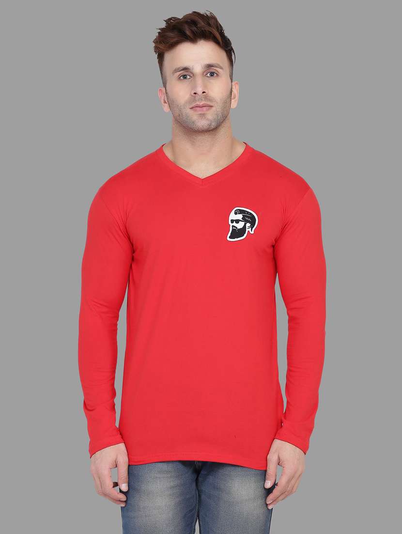 red cotton blend t-shirt