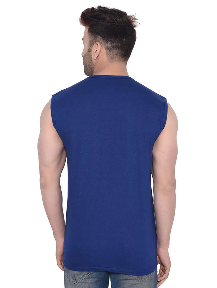 blue solid cotton blend t-shirt - 20842099 -  Standard Image - 2