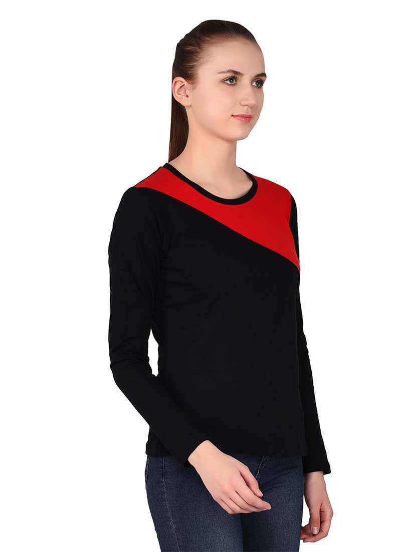 women color block round neck t-shirt - 20842155 -  Standard Image - 2