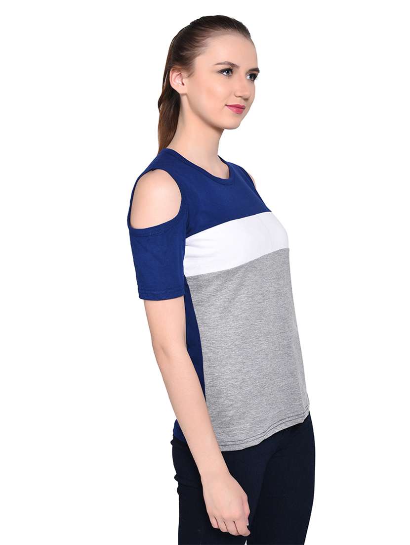 women color block round neck t-shirt - 20842161 -  Standard Image - 2