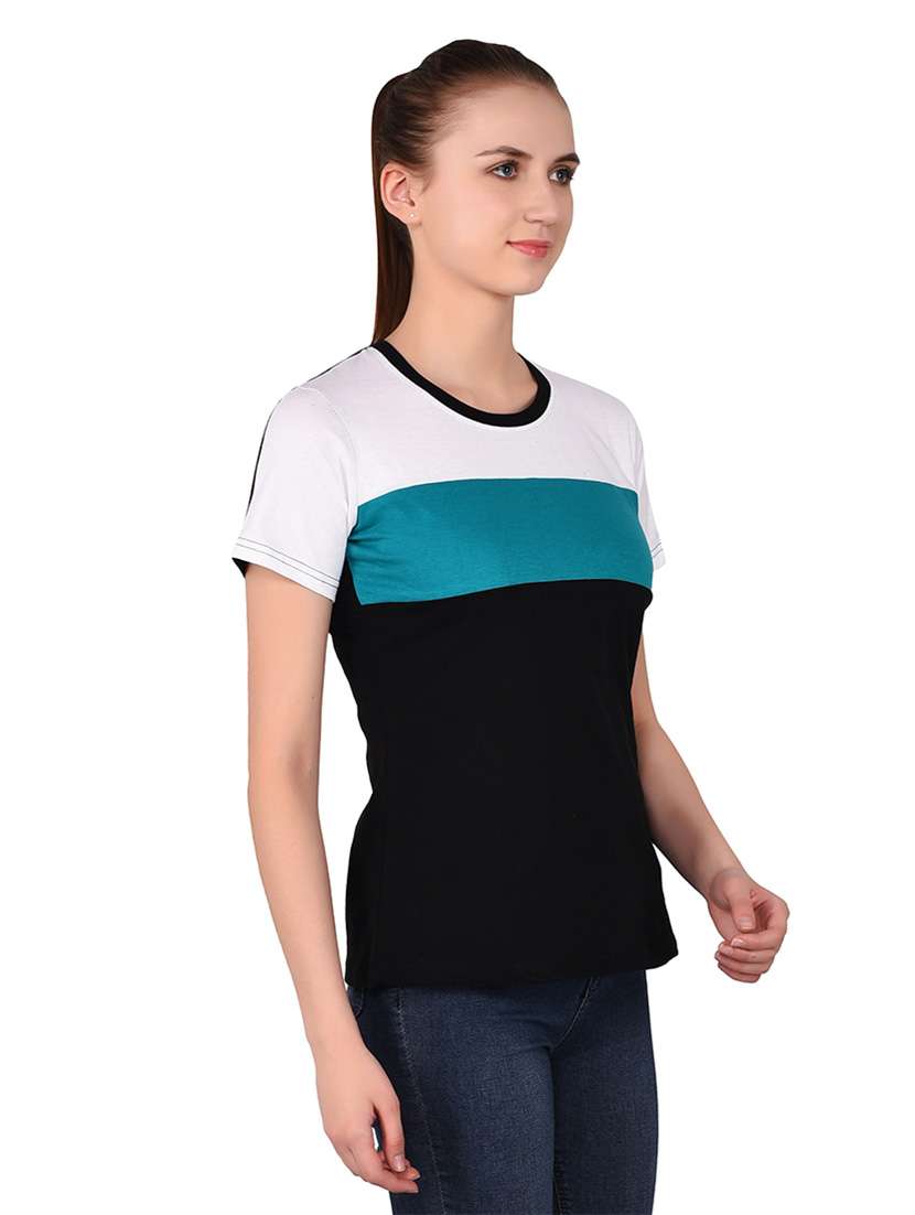 women color block round neck t-shirt - 20842162 -  Standard Image - 2