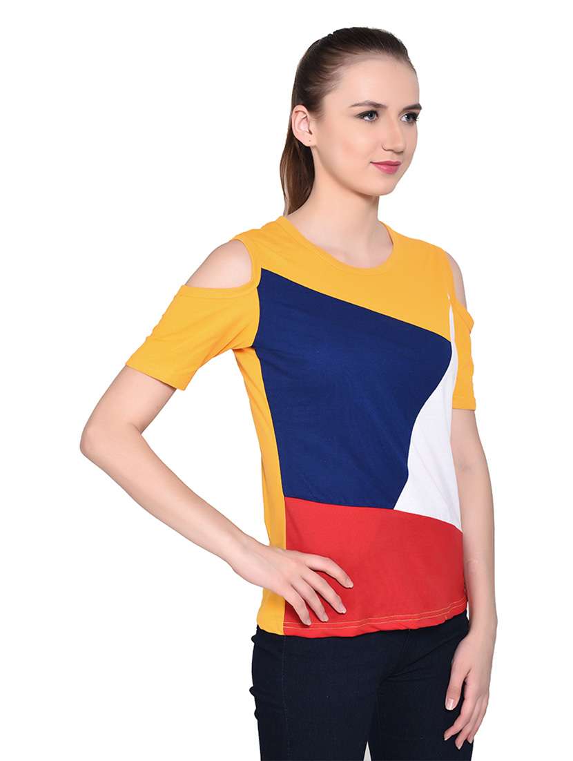 women color block round neck t-shirt - 20842163 -  Standard Image - 2