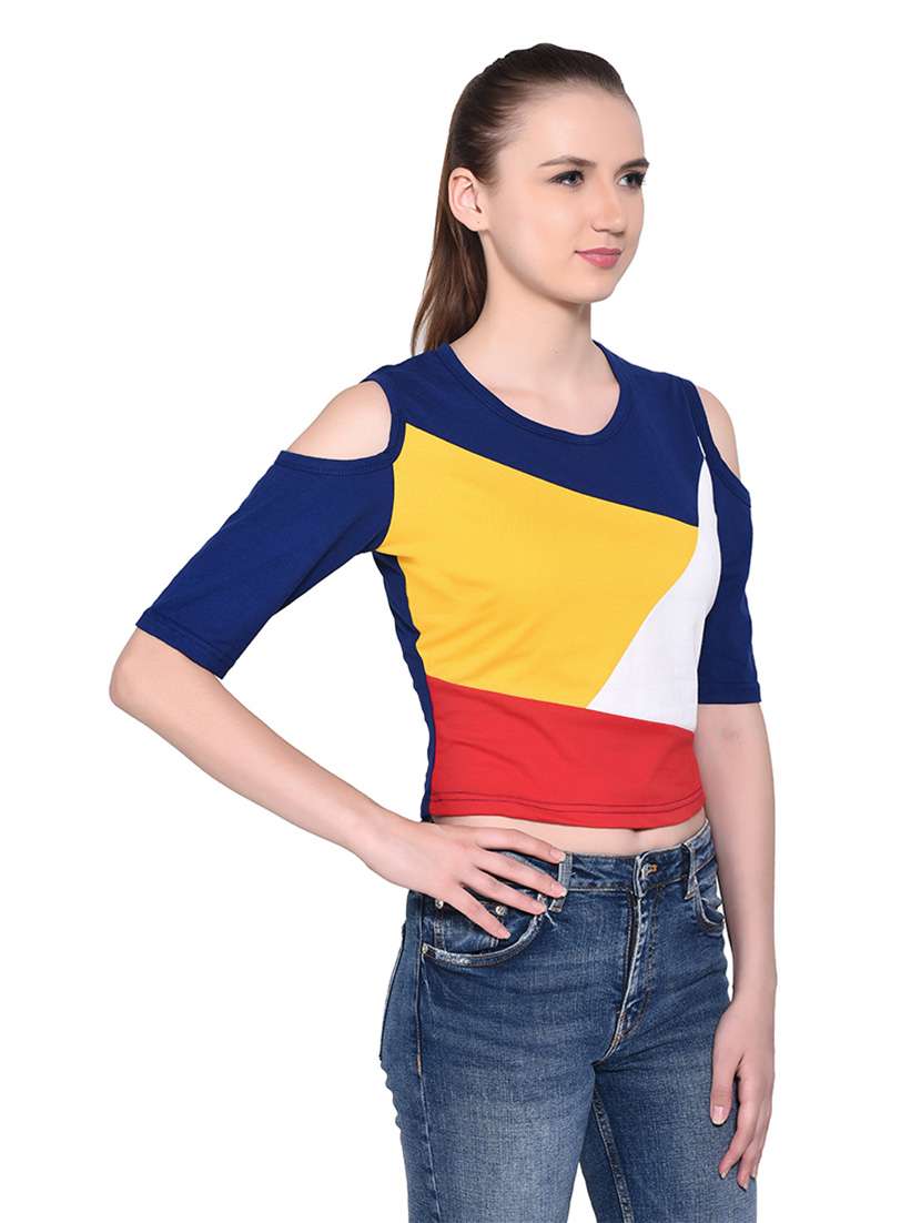 women color block round neck t-shirt - 20842164 -  Standard Image - 2