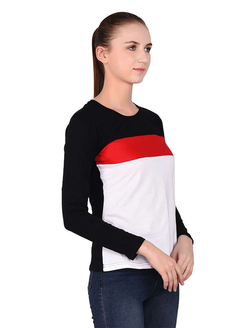 women color block round neck t-shirt - 20842169 -  Standard Image - 2