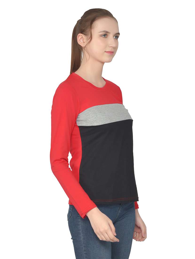 women color block round neck t-shirt - 20842174 -  Standard Image - 2