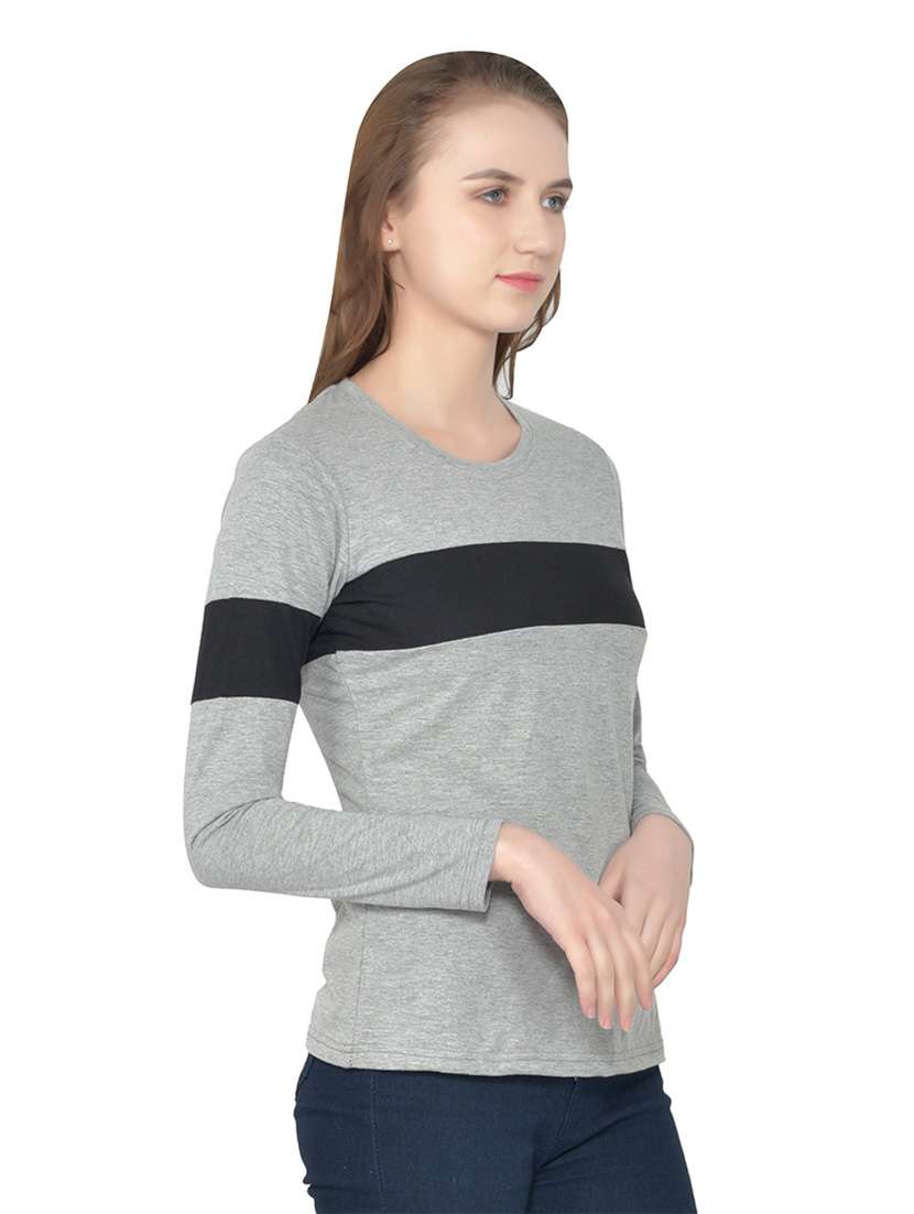 women color block round neck t-shirt - 20842176 -  Standard Image - 2
