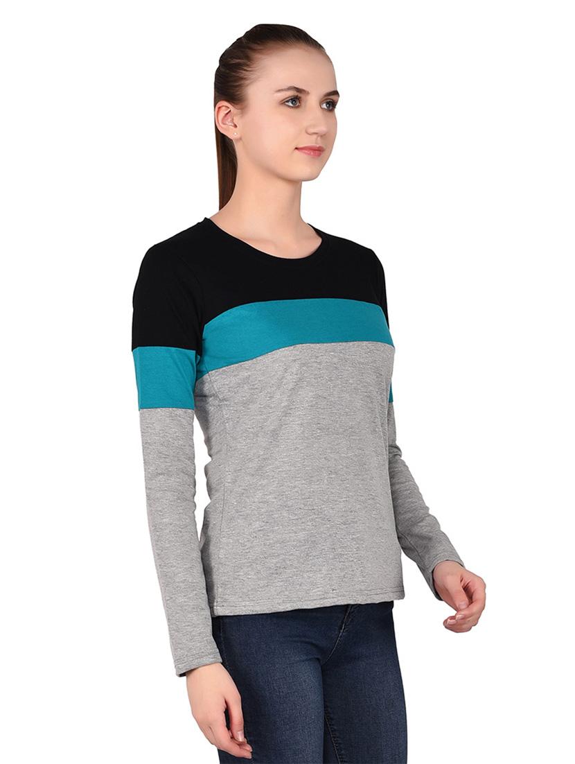 women color block round neck t-shirt - 20842177 - Standard Image - 2