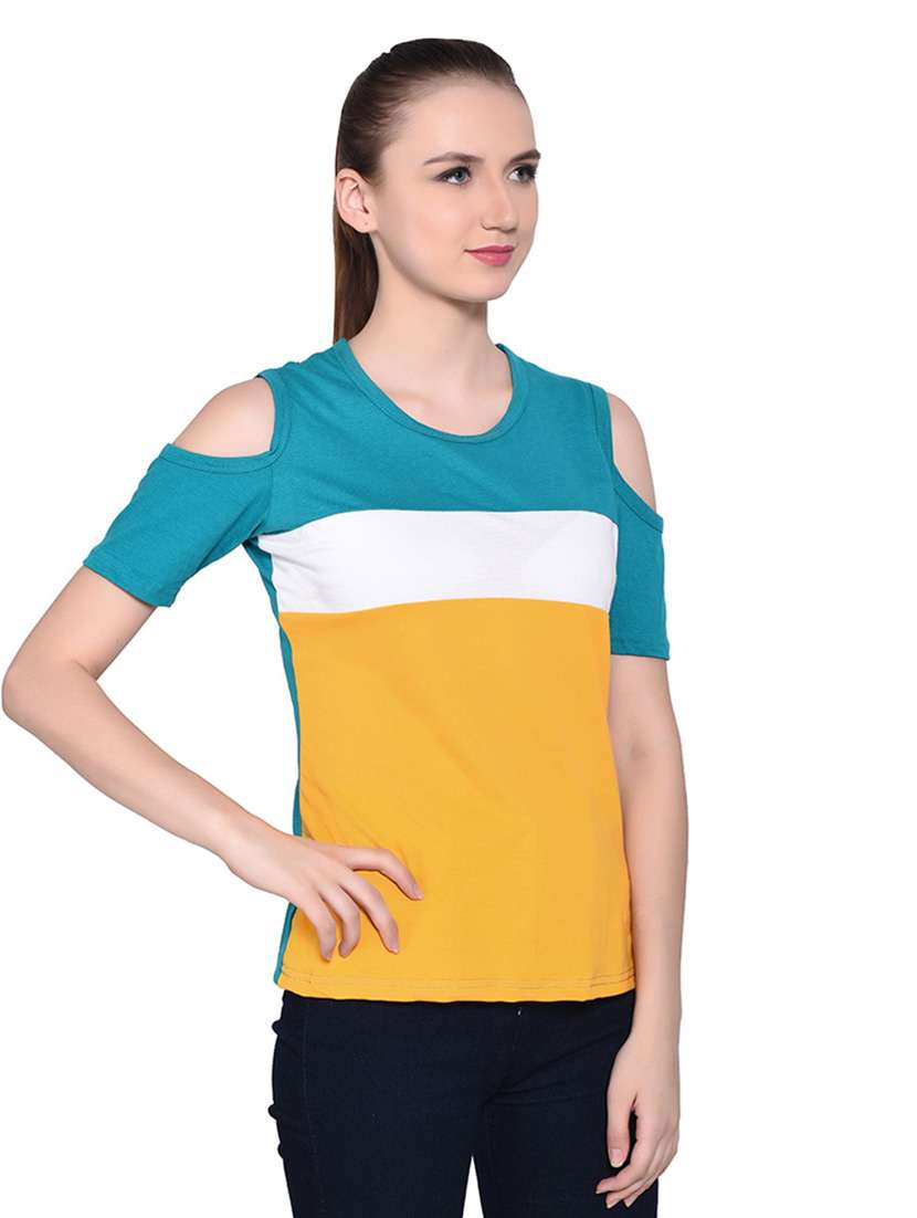 women color block round neck t-shirt - 20842180 -  Standard Image - 2