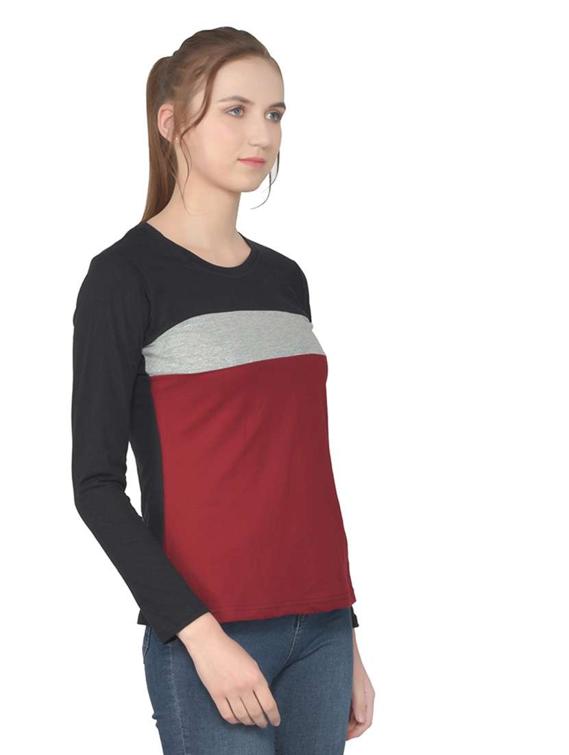 women color block round neck t-shirt - 20842183 -  Standard Image - 2