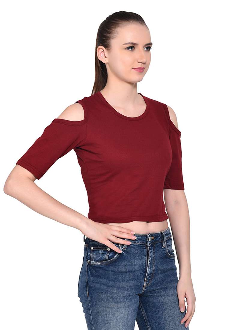 women solid round neck t-shirt - 20842187 -  Standard Image - 2