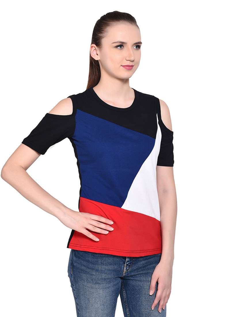women color block round neck t-shirt - 20842190 -  Standard Image - 2