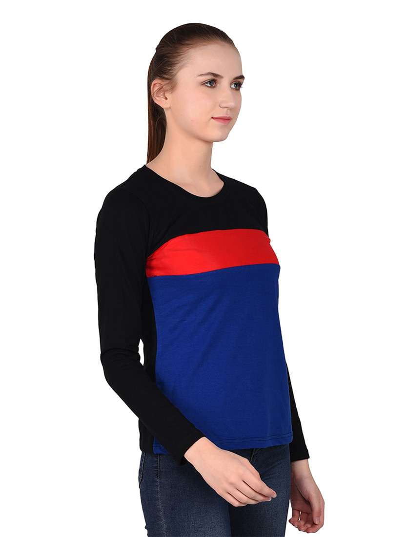 women color block round neck t-shirt - 20842192 -  Standard Image - 2