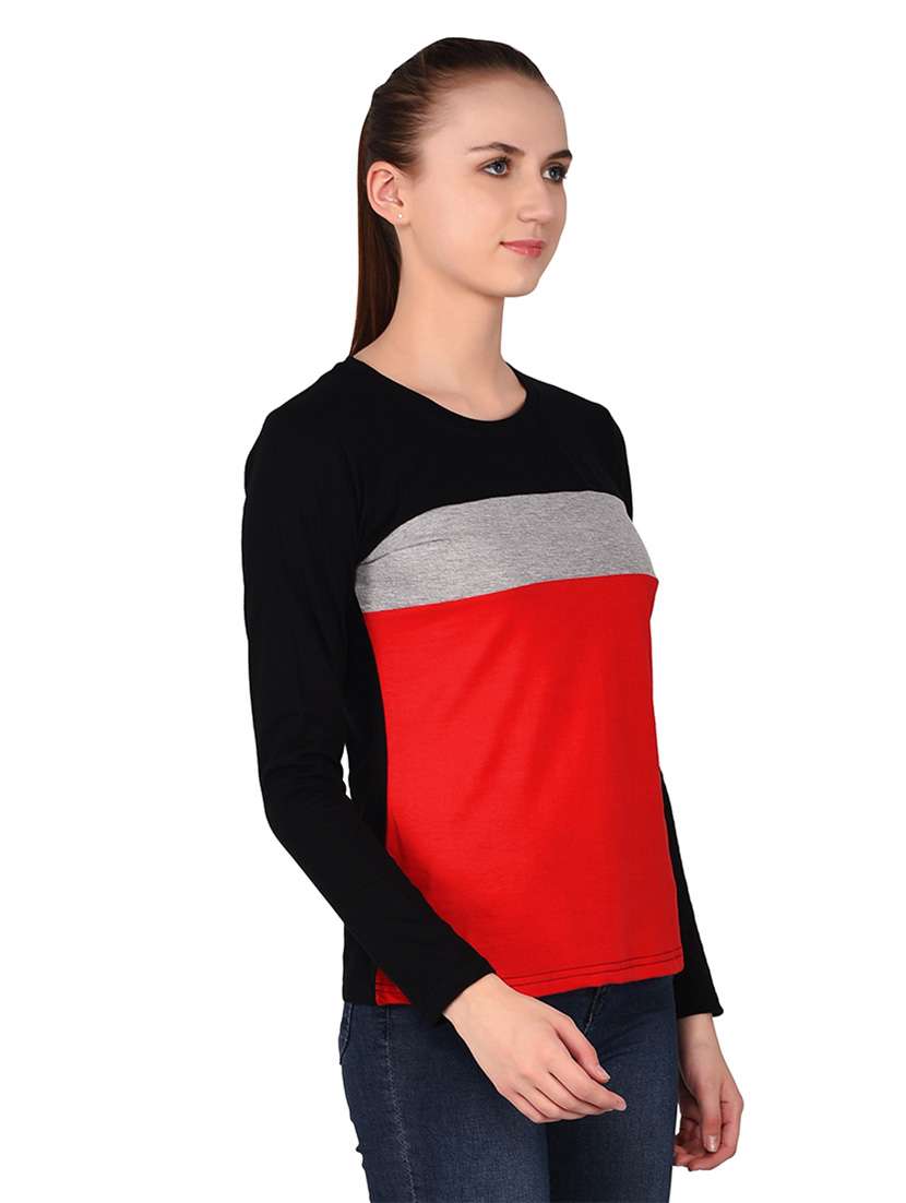 women color block round neck t-shirt - 20842195 -  Standard Image - 2