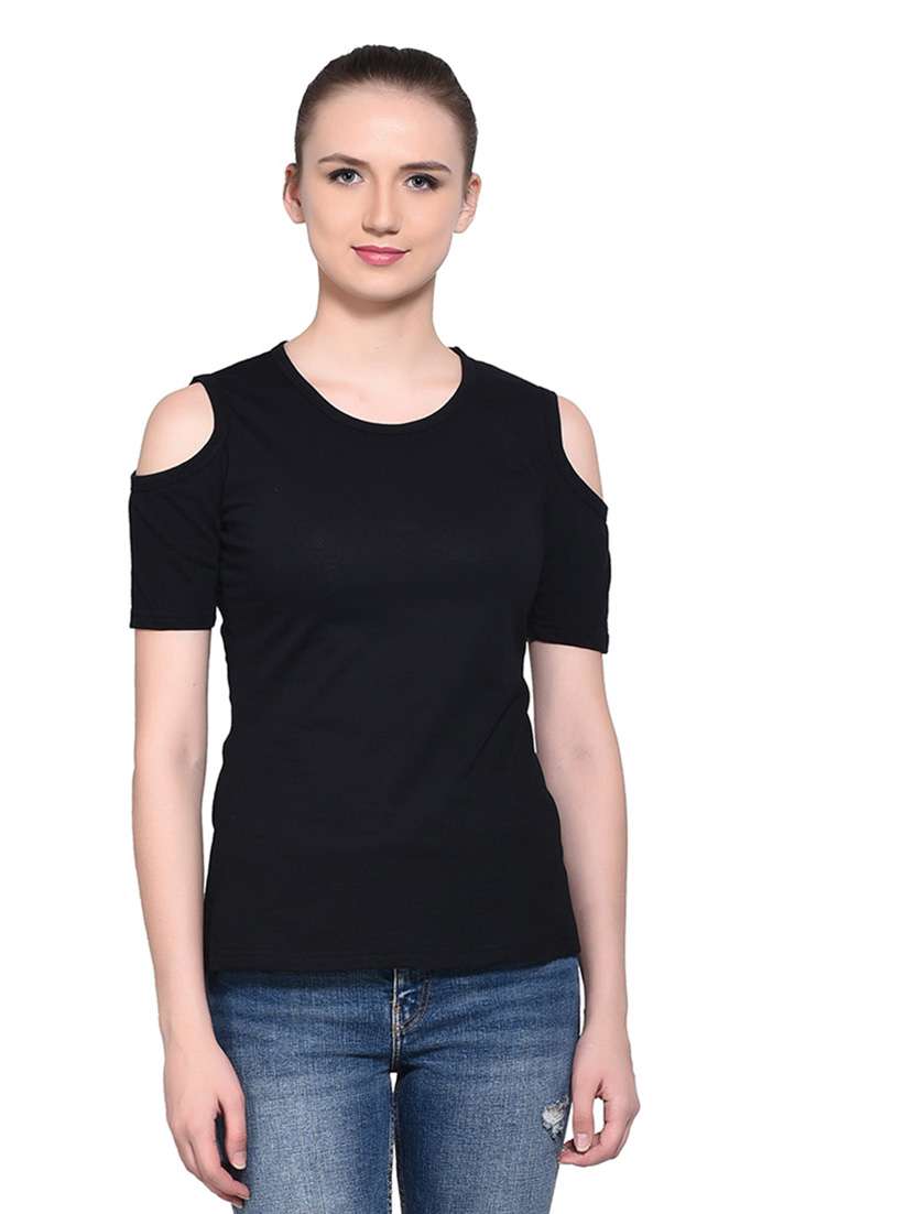 women solid round neck t-shirt
