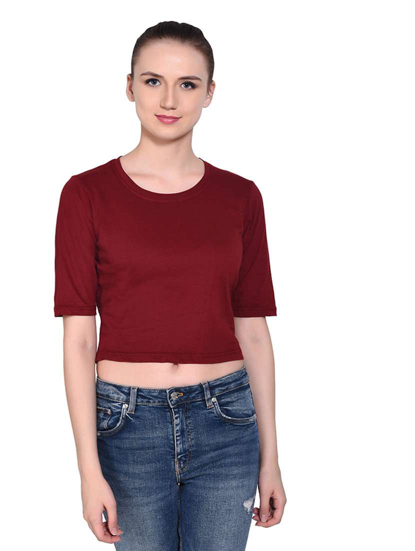 women solid round neck t-shirt