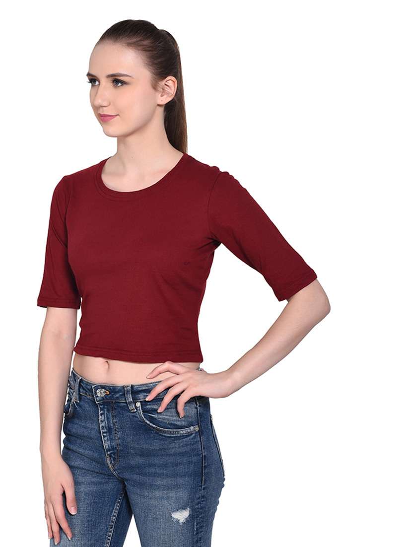 women solid round neck t-shirt - 20842197 -  Standard Image - 2