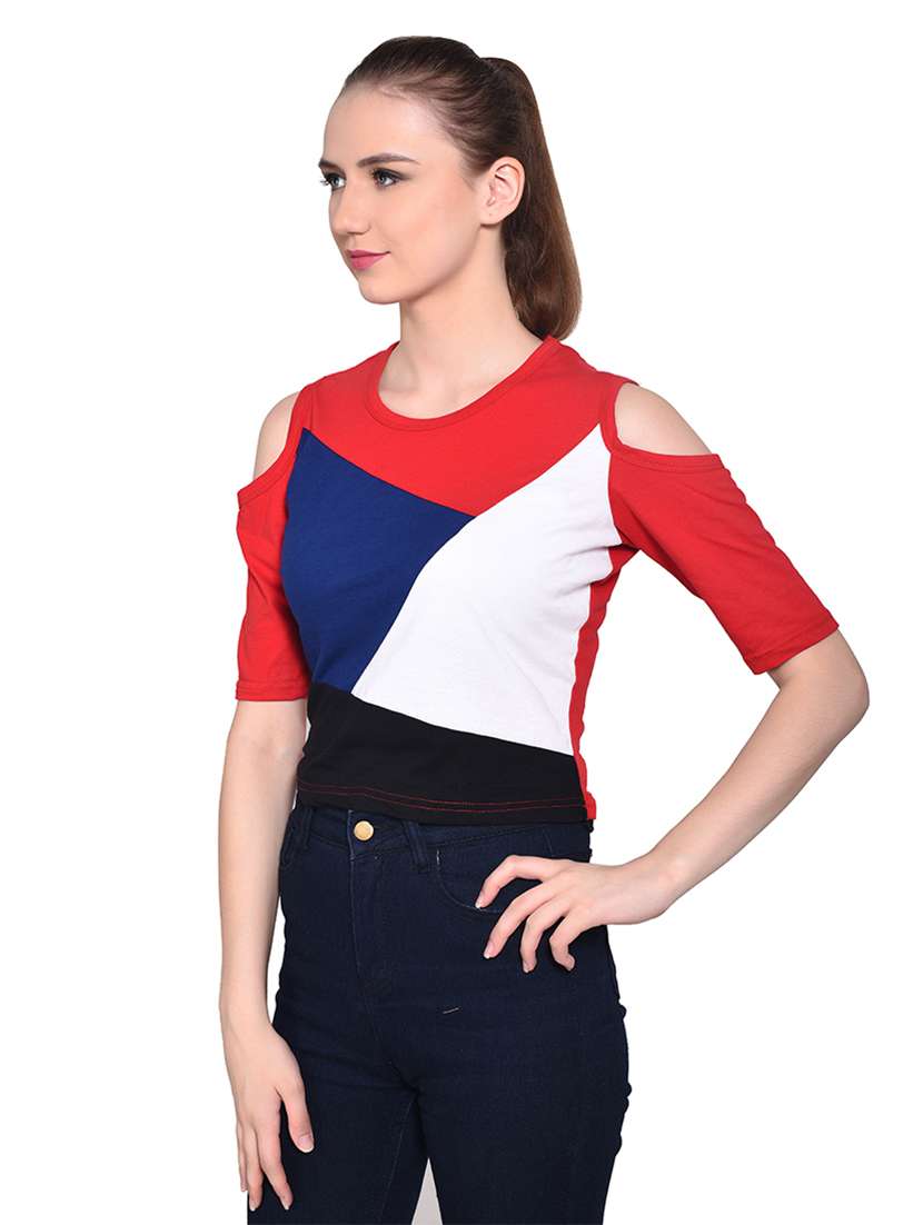 women color block round neck t-shirt - 20842200 -  Standard Image - 2