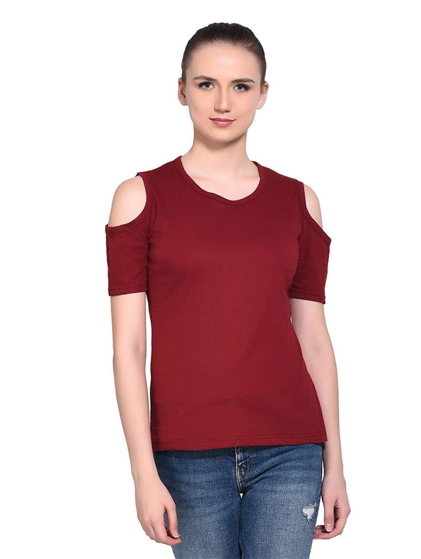 women solid round neck t-shirt