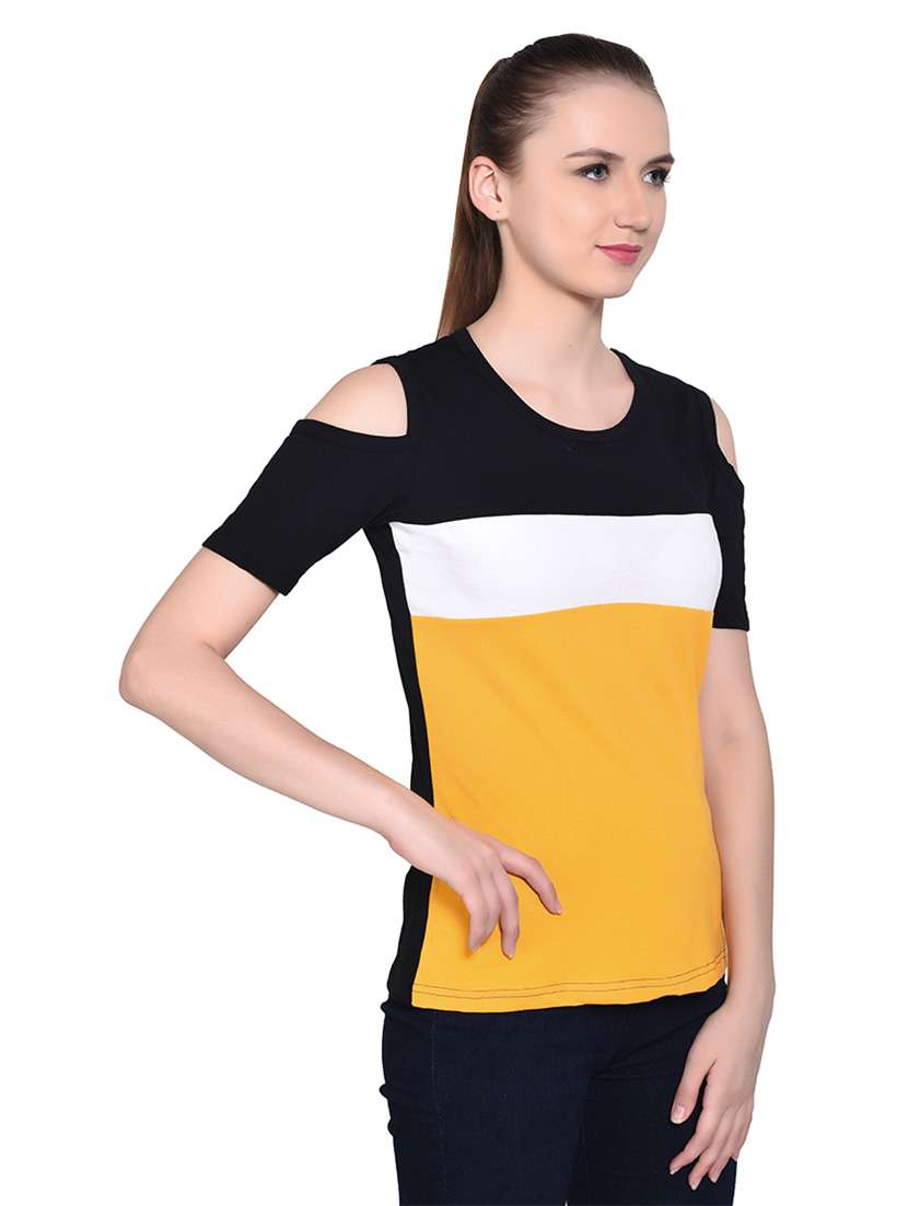 women color block round neck t-shirt - 20842205 -  Standard Image - 2