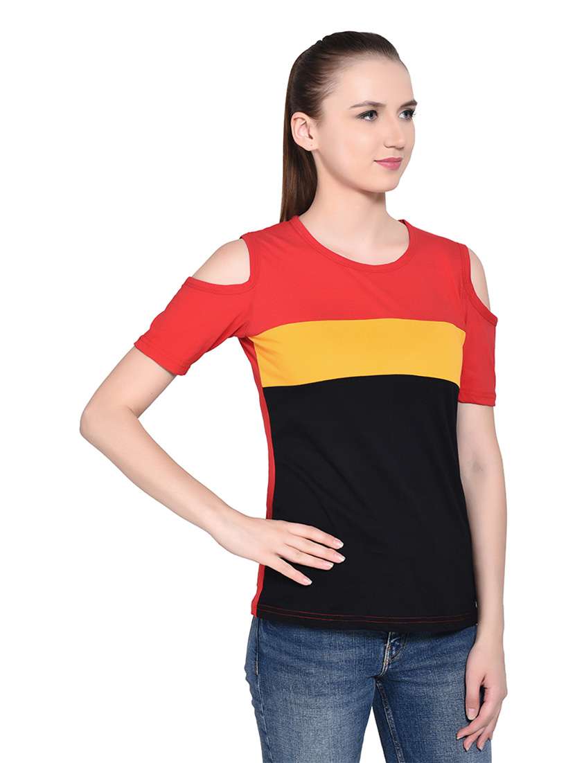 women color block round neck t-shirt - 20842207 -  Standard Image - 2