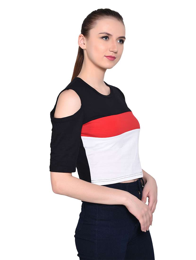 women color block round neck t-shirt - 20842216 -  Standard Image - 2