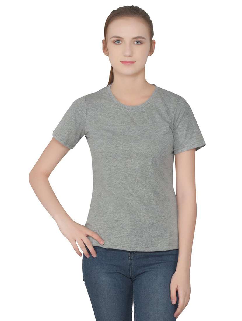 grey cotton blend plain t-shirt