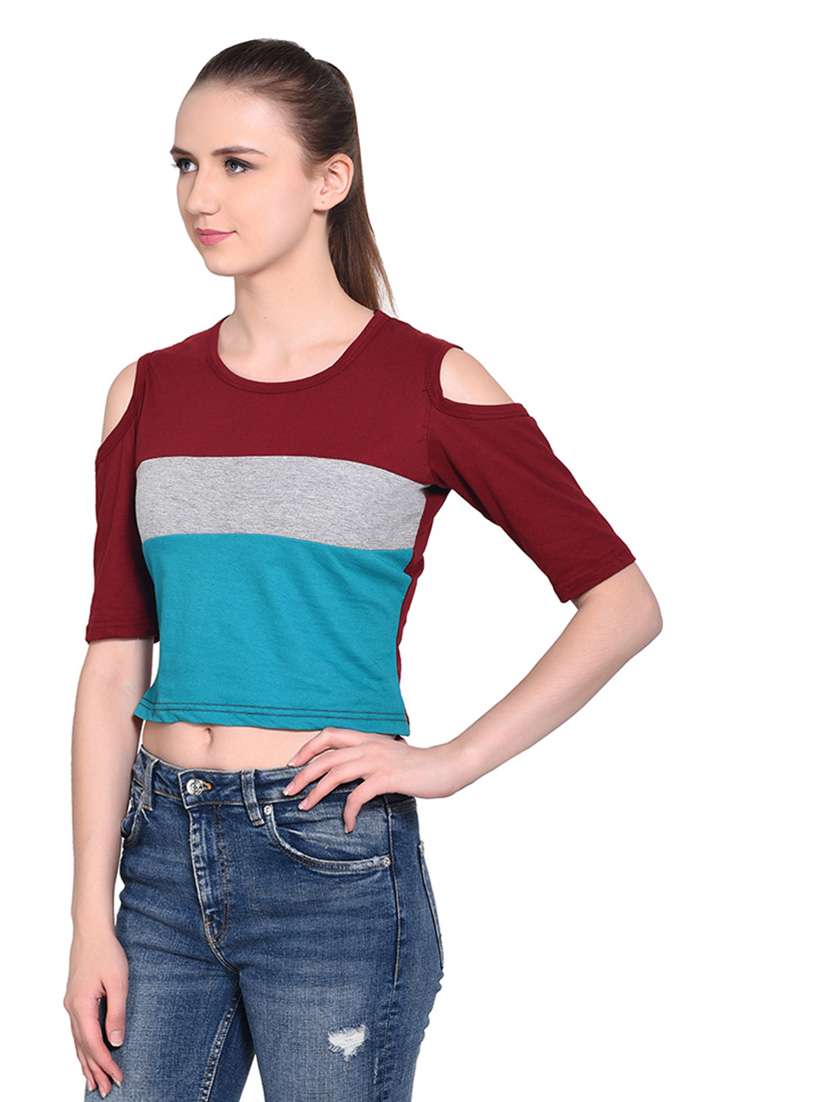 women color block round neck t-shirt - 20842222 -  Standard Image - 2