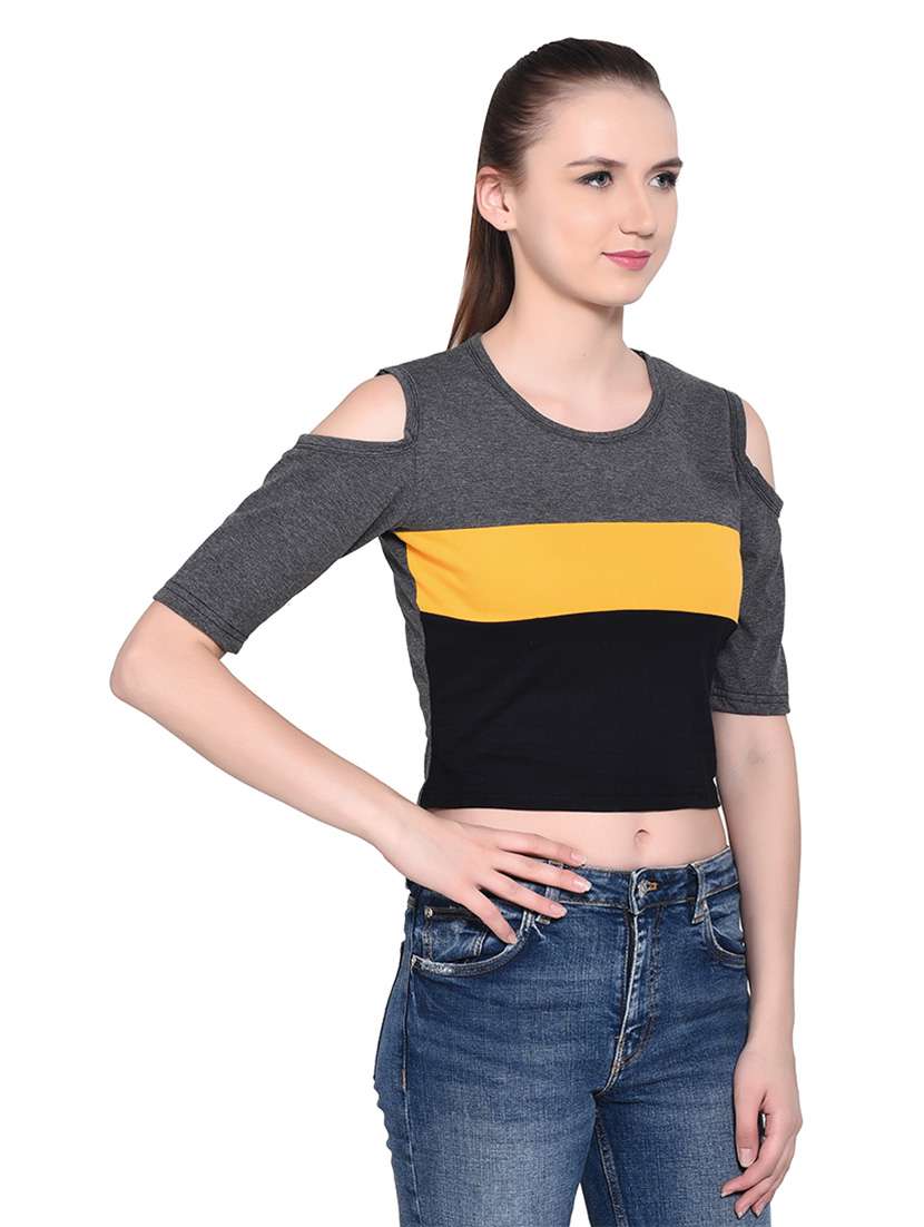 women color block round neck t-shirt - 20842225 -  Standard Image - 2