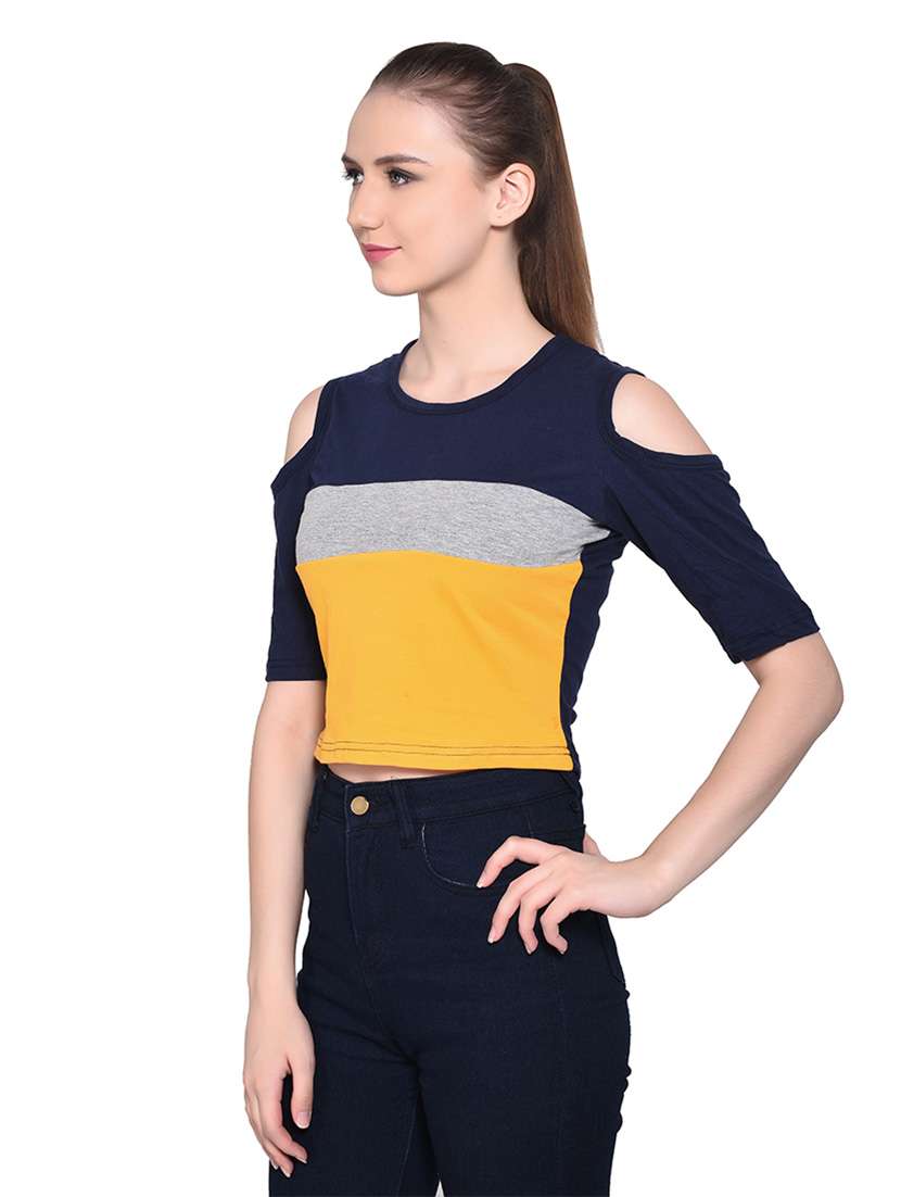 women color block round neck t-shirt - 20842227 -  Standard Image - 2