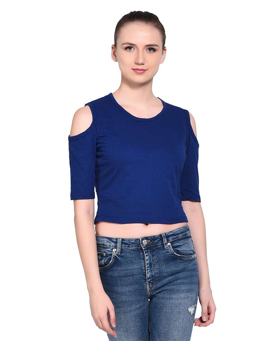 women solid round neck t-shirt