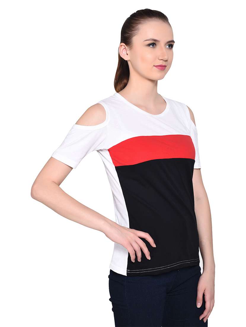 women color block round neck t-shirt - 20842238 -  Standard Image - 2