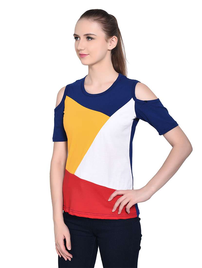 women color block round neck t-shirt - 20842239 -  Standard Image - 2