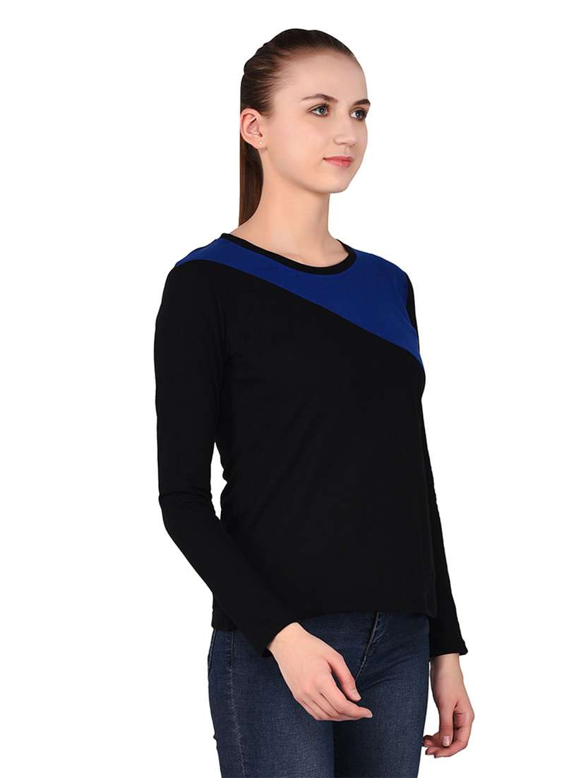 women color block round neck t-shirt - 20842242 -  Standard Image - 2