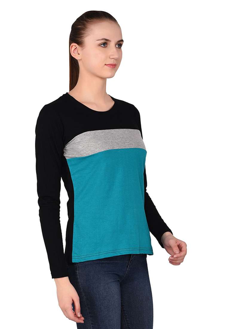 women color block round neck t-shirt - 20842243 -  Standard Image - 2