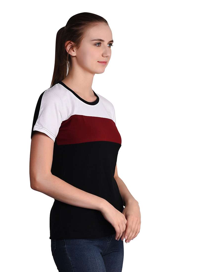 women color block round neck t-shirt - 20842246 -  Standard Image - 2