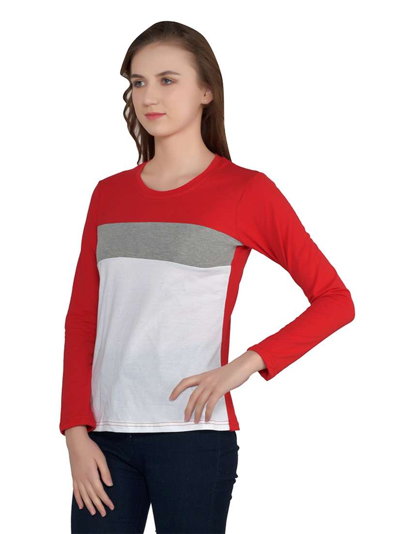 women color block round neck t-shirt - 20842247 -  Standard Image - 2
