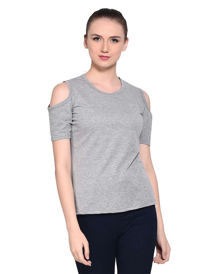 women solid round neck t-shirt