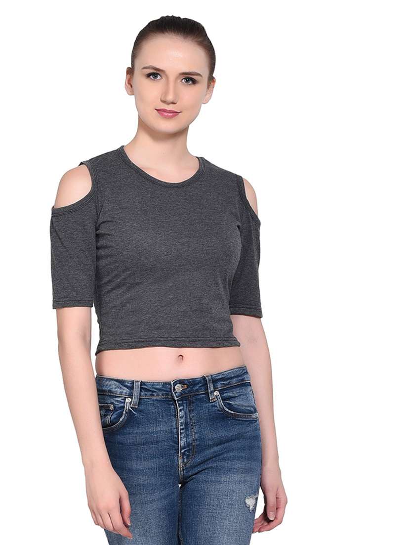 women solid round neck t-shirt