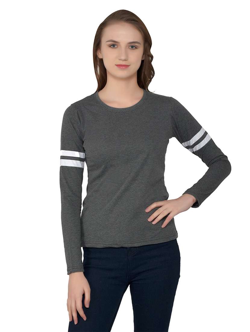 women solid round neck t-shirt