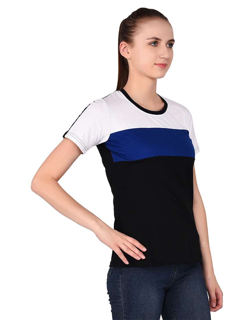 women color block round neck t-shirt - 20842262 -  Standard Image - 2