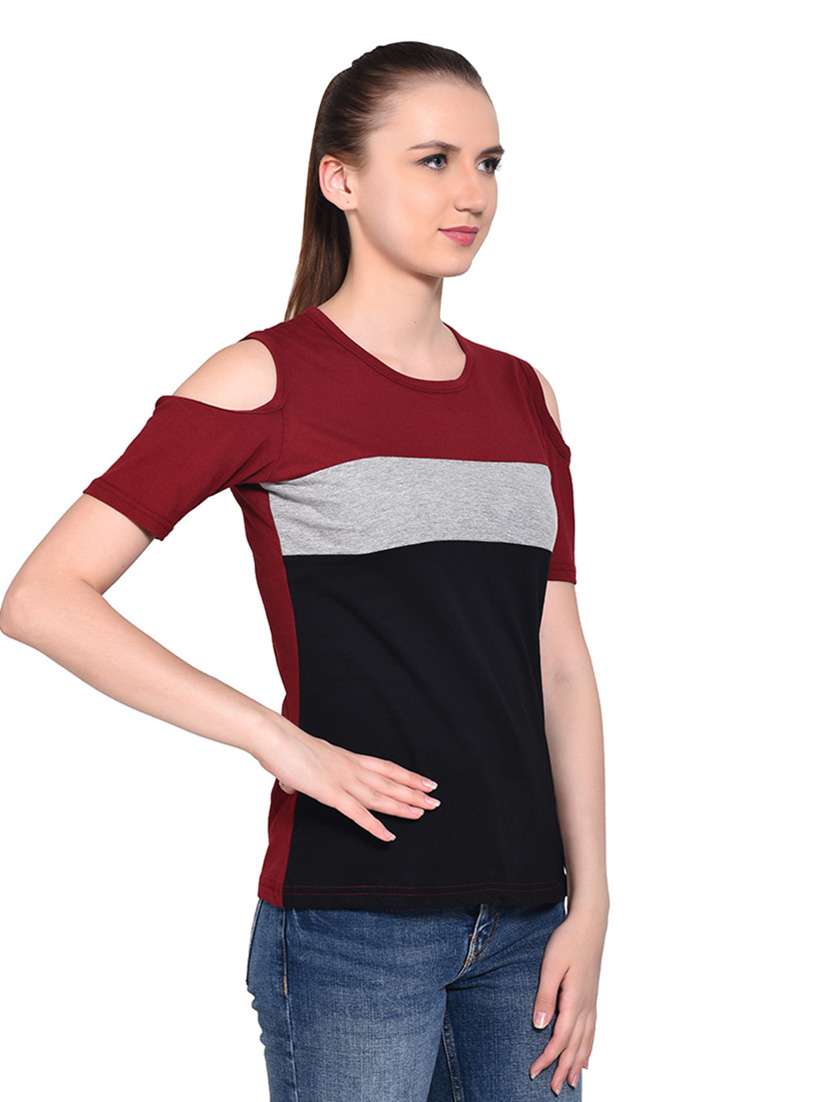 women color block round neck t-shirt - 20842263 -  Standard Image - 2