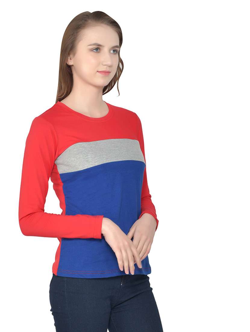 women color block round neck t-shirt - 20842267 -  Standard Image - 2