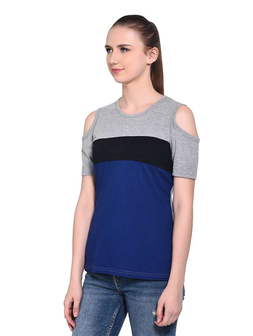 women color block round neck t-shirt - 20842271 -  Standard Image - 2