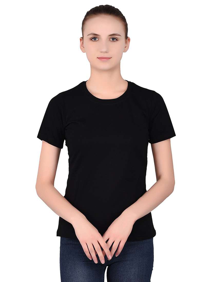 black cotton blend plain t-shirt