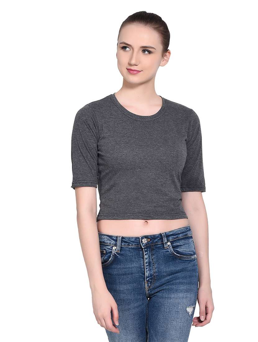women solid round neck t-shirt