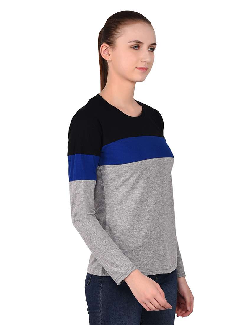women color block round neck t-shirt - 20842278 -  Standard Image - 2